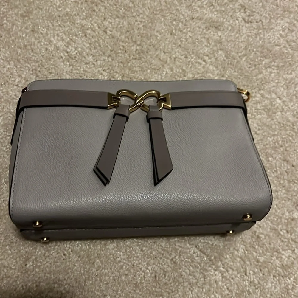 kate spade Pebbled Leather Crossbody in Light Gray with Gold Hardware
